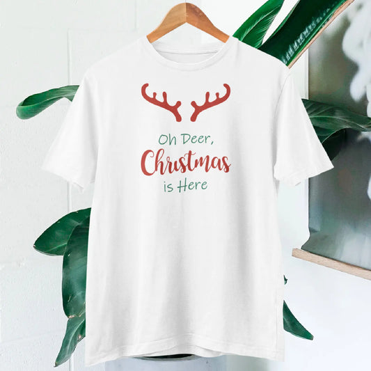 Oh Deer, Christmas Is Here – Vánoční Tričko Pro Sváteční Pohodu - Bílé