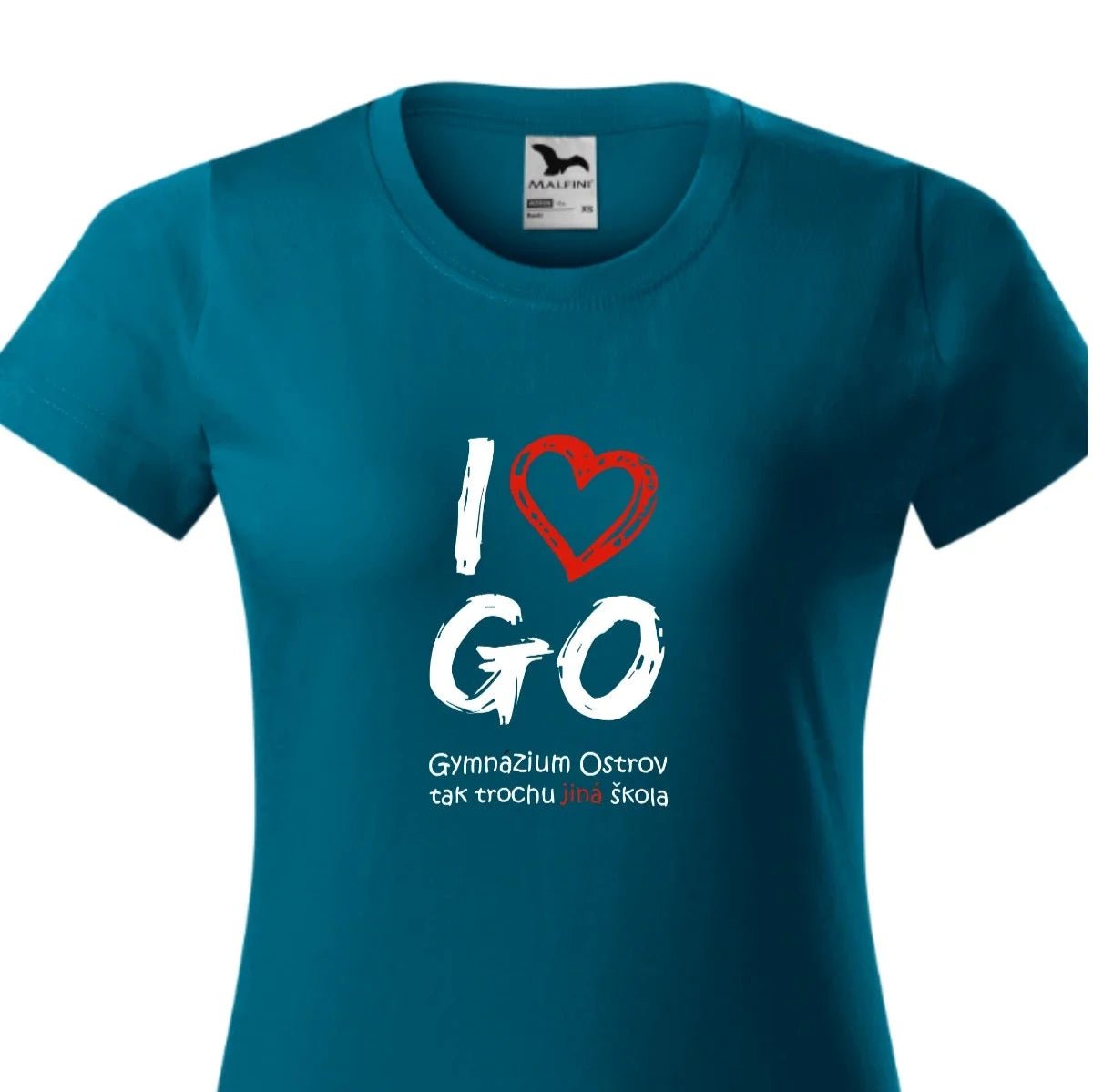 Dámské petrolejové tričko s nápisem I Love GO, tričko ostrovského gymnázia - barevná řada II