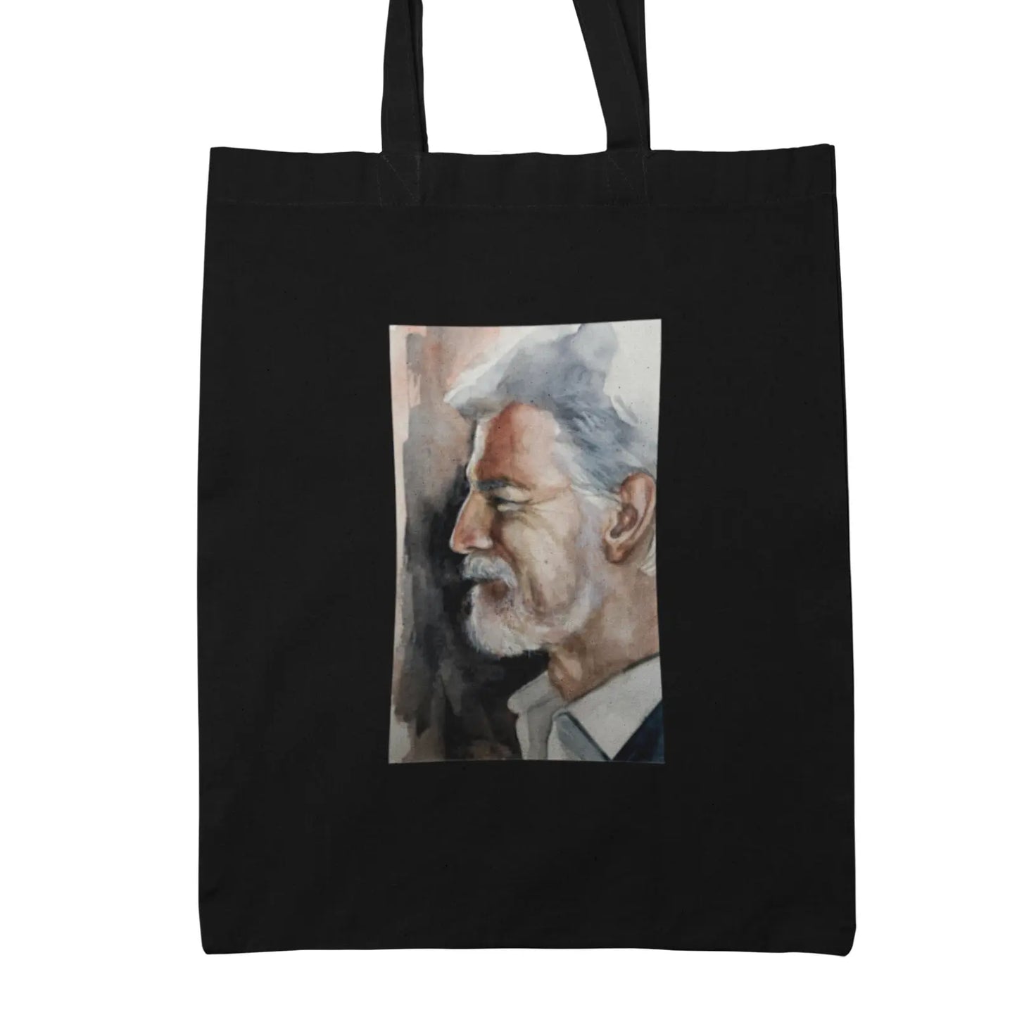 Černá taška s portrétem prezidenta Petra Pavla reprodukce akvarel Tereza Mušková Olivová