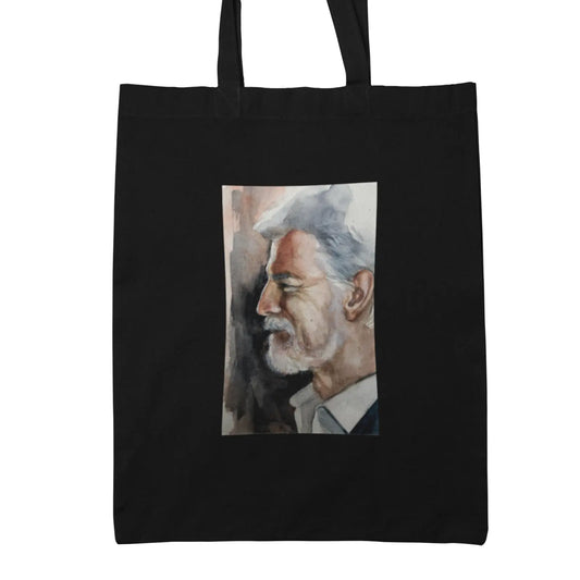 Černá taška s portrétem prezidenta Petra Pavla reprodukce akvarel Tereza Mušková Olivová