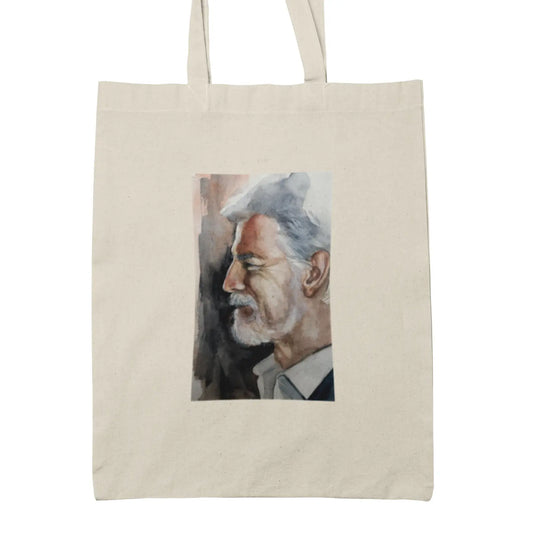 Béžová plátěná taška s portrétem prezidenta Petra Pavla reprodukce akvarel Tereza Mušková Olivová