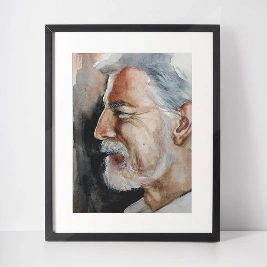 Fotoobraz v černém rámu s portrétem prezidenta Petra Pavla reprodukce akvarel Tereza Mušková Olivová 