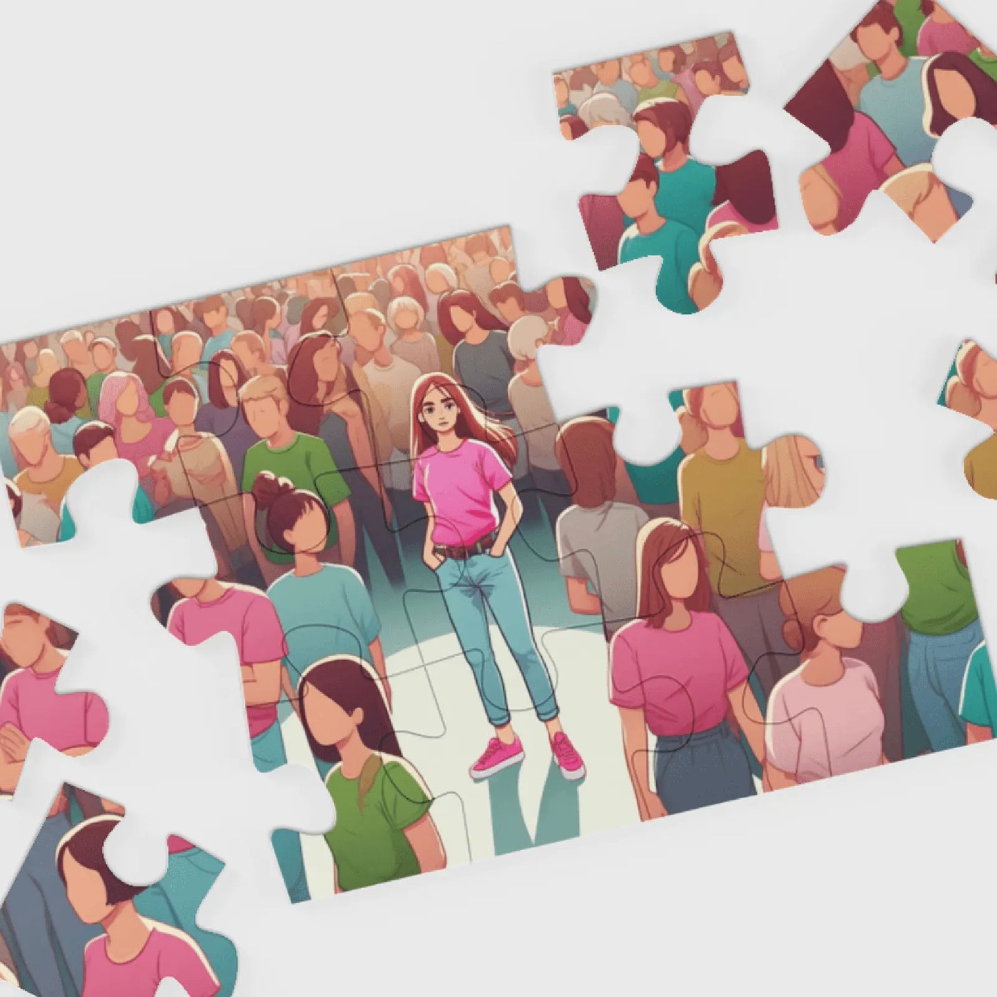 Puzzle s vlastním potiskem, holka v davu