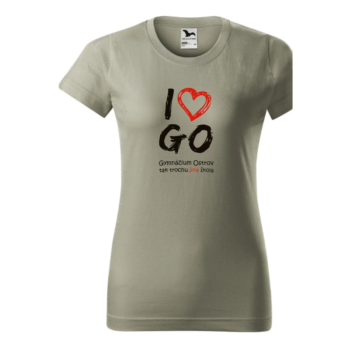 Dámské světlé khaki tričko s nápisem I Love GO, tričko ostrovského gymnázia - barevná řada II