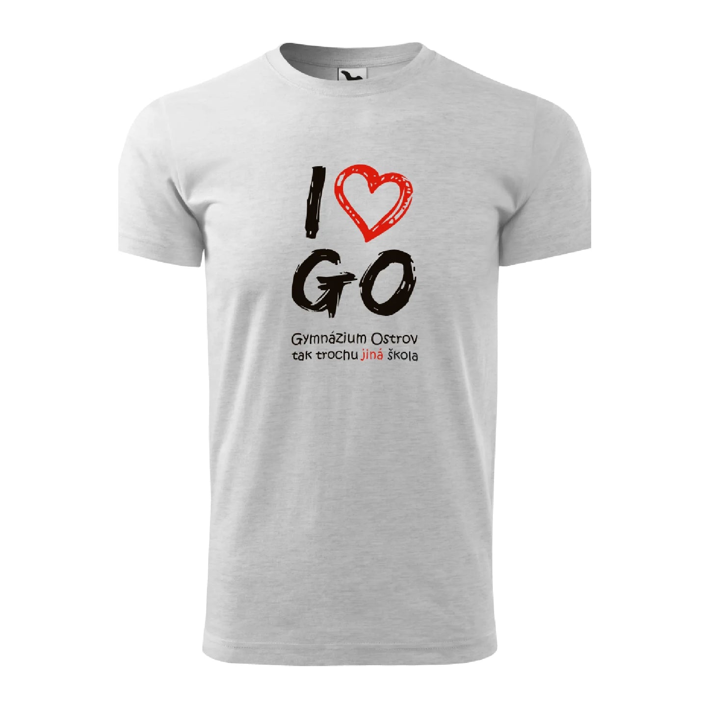 Pánské tričko v barvě světle šedého melíru s nápisem I Love GO, tričko ostrovského gymnázia - barevná řada II