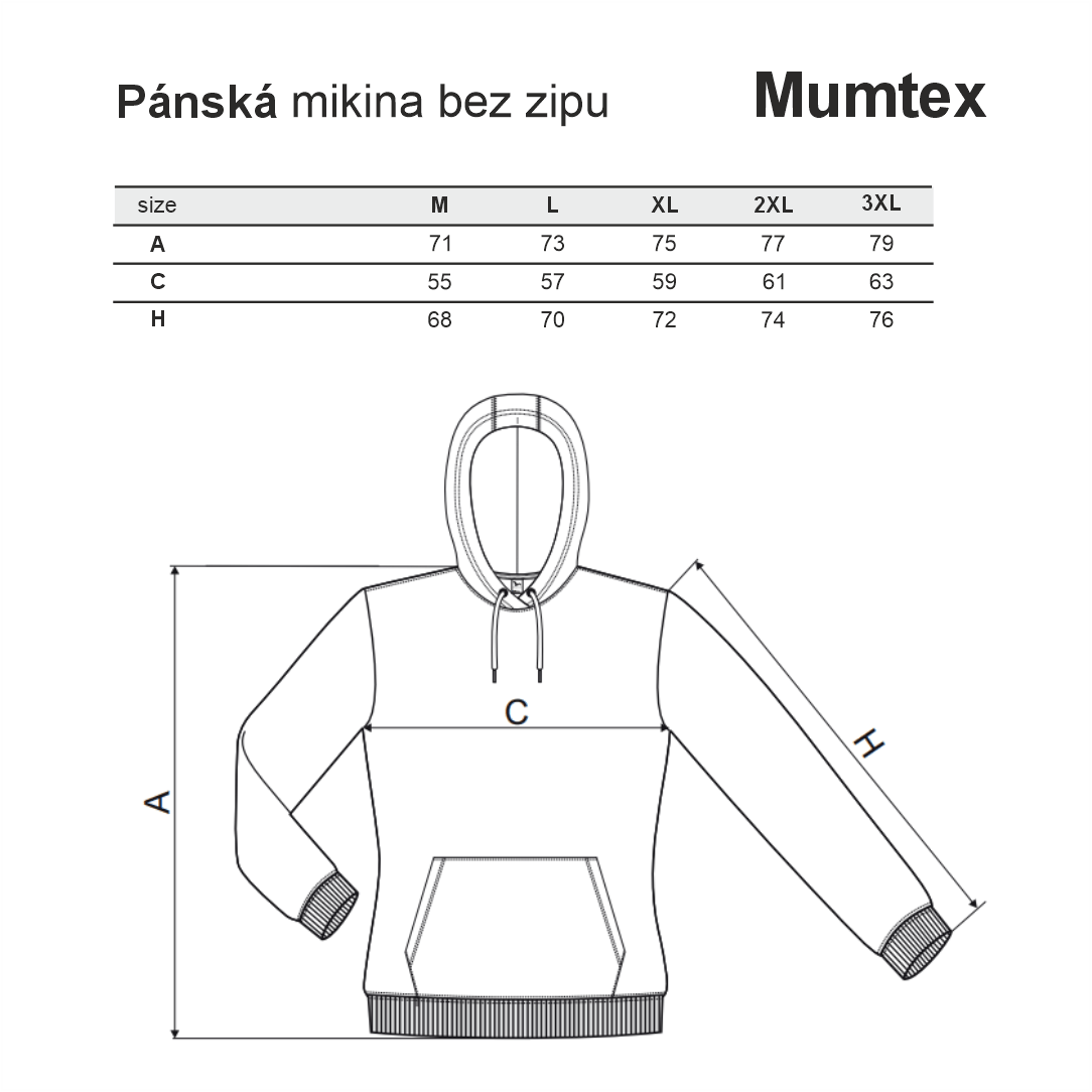Tabulka velikostí mikini mumtex