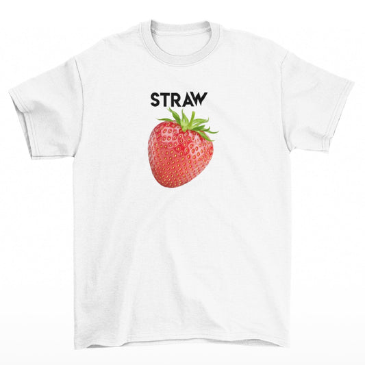 bíle tričko s jahodou - STRAW