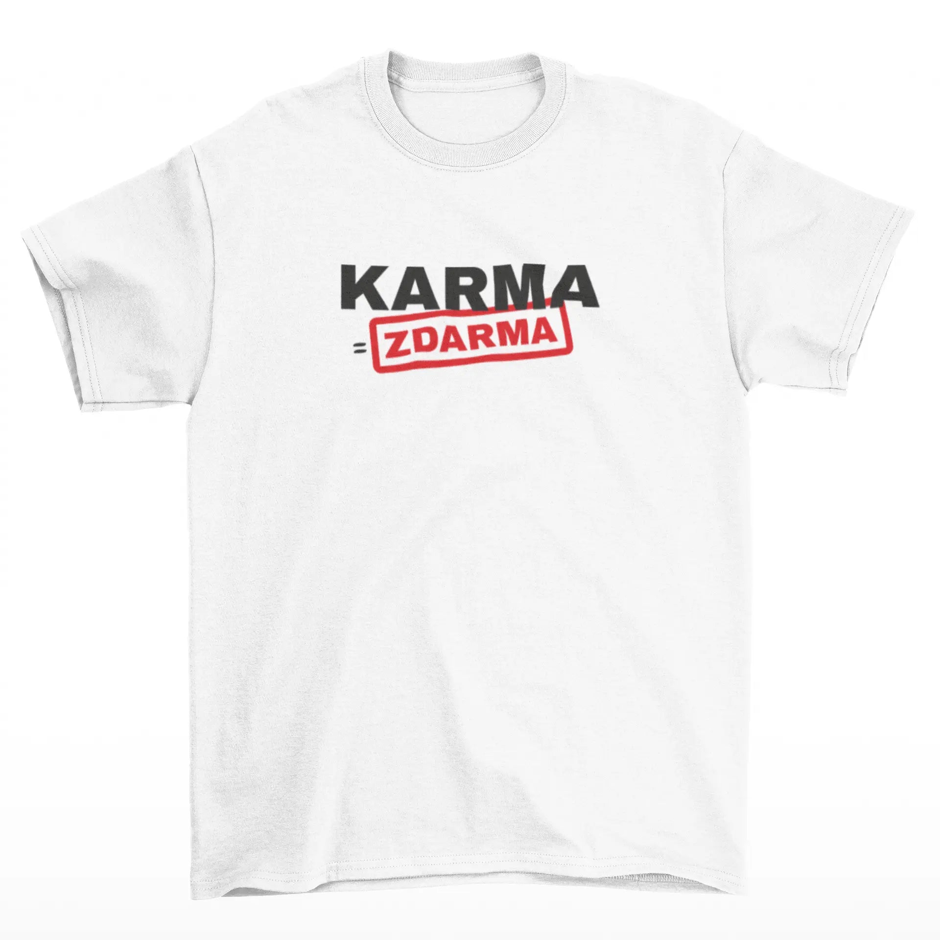Bílé tričko s nápisem Karme je zdarma